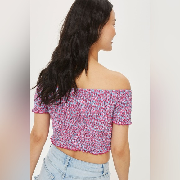 ◾️3/$25 Topshop Shirred Floral Bardot Off The Shoulder Smocked  Top - Picture 6 of 8